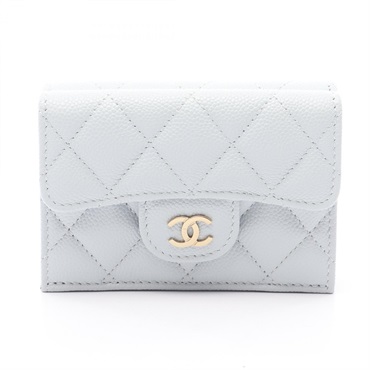 CHANEL Classic Small Flap Tri-fold Wallet Matelasse AP0230 Calfskin Blue GHW CC