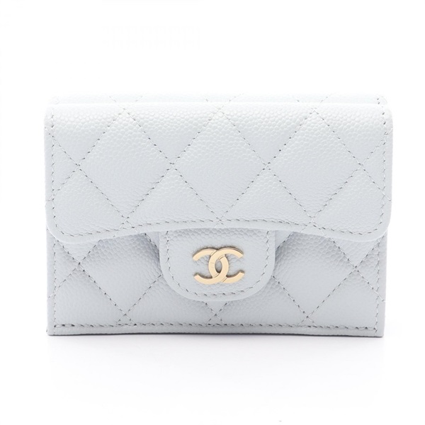 CHANEL Classic Small Flap Tri-fold Wallet Matelasse AP0230 Calfskin Blue GHW CC