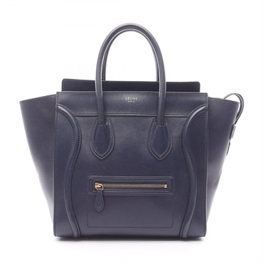 CELINE Luggage mini shopper Handbag 165213 leather Navy Used Women