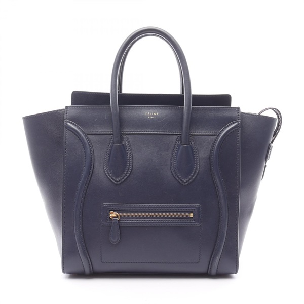 CELINE Luggage mini shopper Handbag 165213 leather Navy Used Women