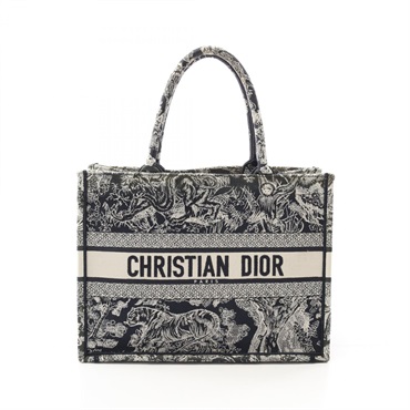 Christian Dior BOOK TOTE Medium Hand Bag canvas Navy White Used Women
