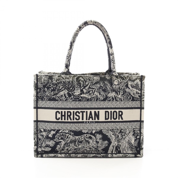 Christian Dior BOOK TOTE Medium Hand Bag canvas Navy White Used Women