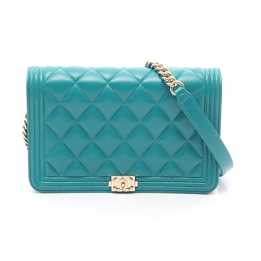 CHANEL Boy Chanel Matelasse Chain Shoulder Bag leather Green Used Women GHW CC