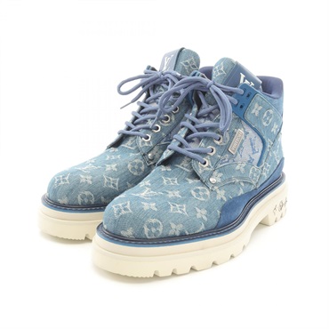 LOUIS VUITTON Oberkampf Monogram Denim Ancre boots 1A8JTV Blue Used mens #8 1/2