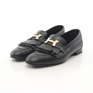 HERMES Royal Loafers Flat Shoes leather Black Size 37 Used Women