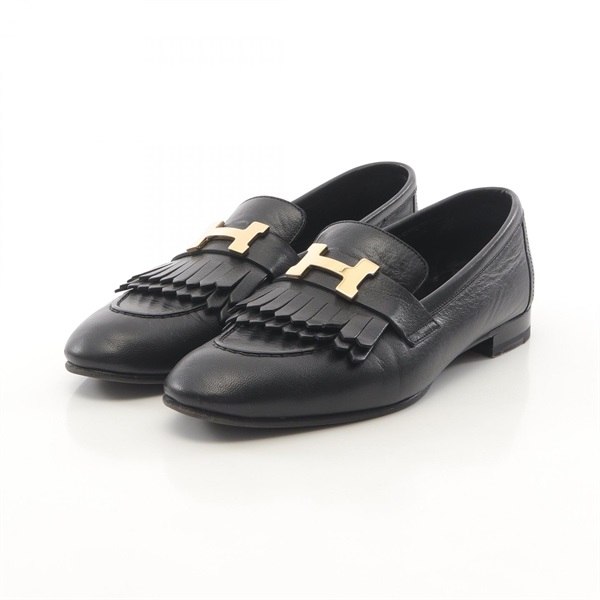 HERMES Royal Loafers Flat Shoes leather Black Size 37 Used Women