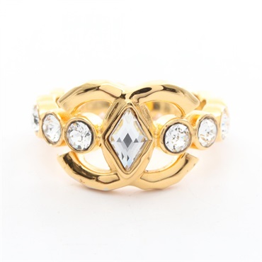 CHANEL COCO Mark Ring Gold Plated crystal Used Women US size 6