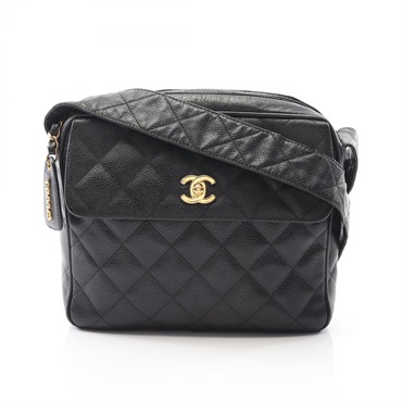 CHANEL Matelasse Crossbody Shoulder Bag Calfskin Black GHW Used Women