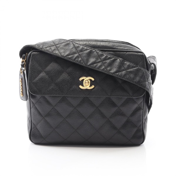 CHANEL Matelasse Crossbody Shoulder Bag Calfskin Black GHW Used Women
