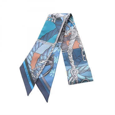 HERMES Twilly Cavalleria d Etriers Scarf silk Blue Multicolor Used Women