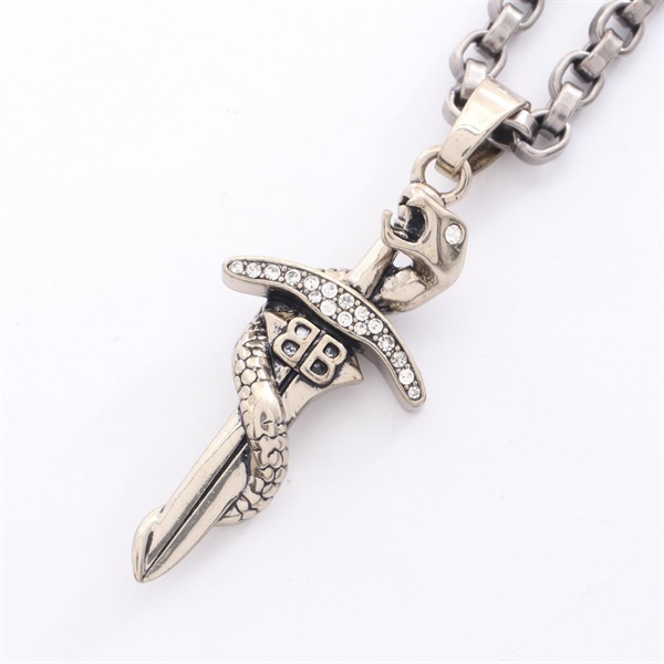 BALENCIAGA Goth Snake Antique Silver-color Necklace Stainless Steel Rhinestone