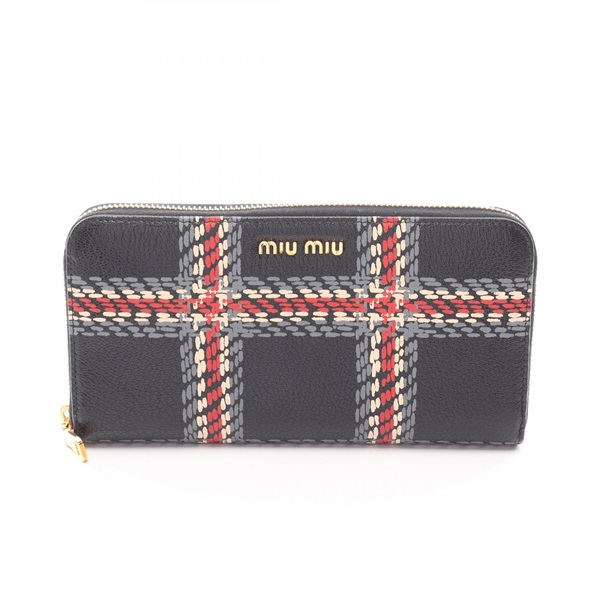 Miu Miu Around zip long wallet purse 5ML506 leather Black Multicolor Used Women