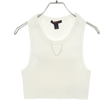 LOUIS VUITTON rib knitted crop Tank top #S Rayon White Used Women