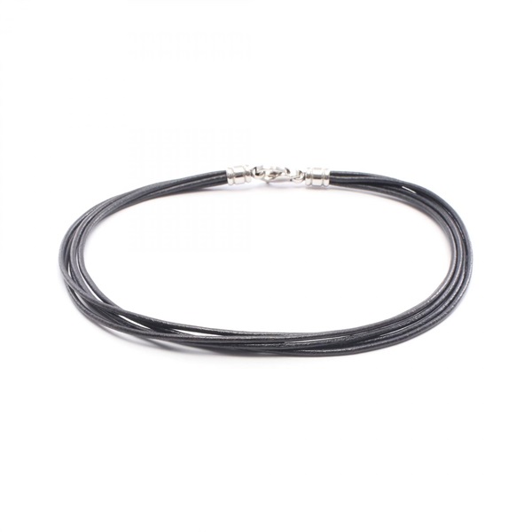 BVLGARI Choker leather Stainless Steel Black Silver Used unisex