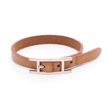 HERMES Api 1 Bracelet Stainless Steel leather SHW Brown Used Women