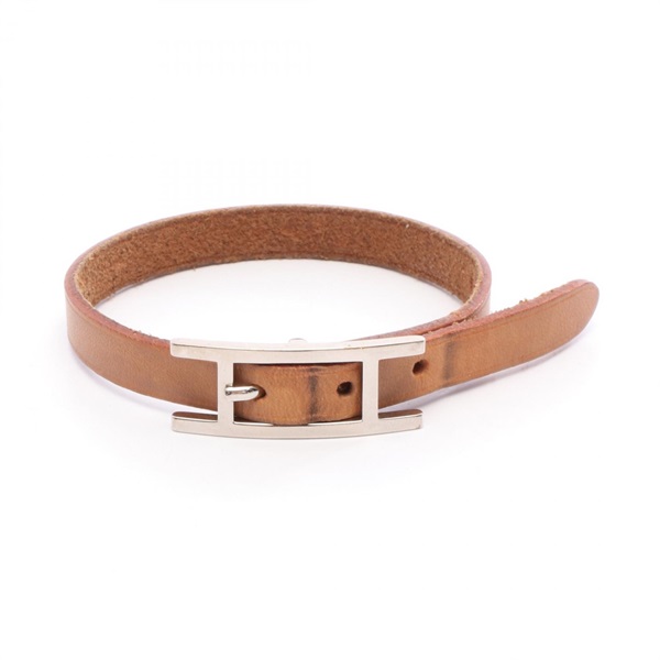 HERMES Api 1 Bracelet Stainless Steel leather SHW Brown Used Women
