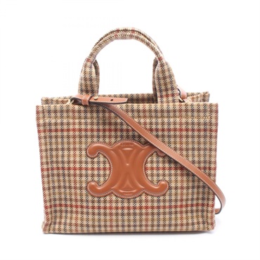 CELINE SMALL CABAS Thais Shoulder Tote Bag Fabric leather Beige Brown Used Women