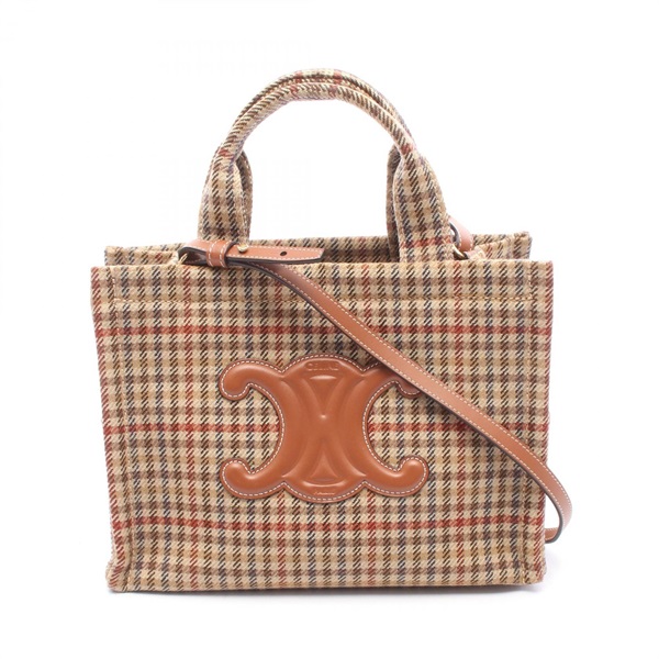 CELINE SMALL CABAS Thais Shoulder Tote Bag Fabric leather Beige Brown Used Women