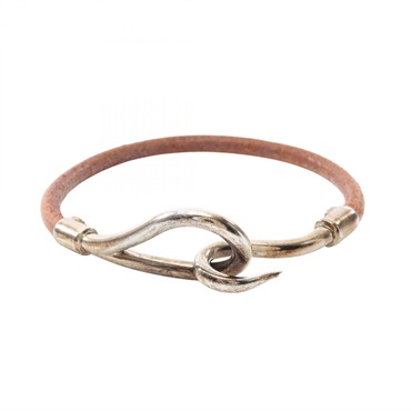 HERMES Jumbo Bracelet Stainless Steel leather Brown Used Women