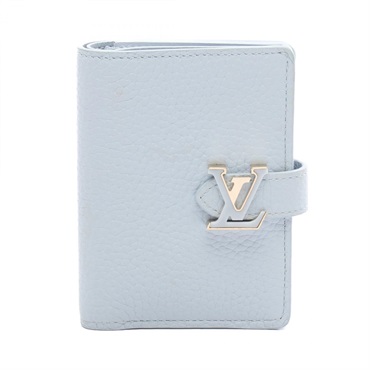LOUIS VUITTON LV Vertical Compact wallet M83572 leather Blue Orump Used Women LV