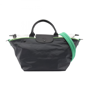 Longchamp LE PLIAGE RESCUE M Shoulder Handbag canvas leather Gray Green Used