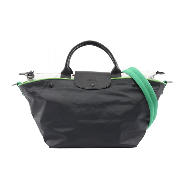 Longchamp LE PLIAGE RESCUE M Shoulder Handbag canvas leather Gray Green Used