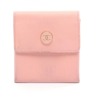 CHANEL COCO Button Coin purse case Compact wallet leather Pink GHW Used Women CC