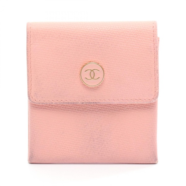 CHANEL COCO Button Coin purse case Compact wallet leather Pink GHW Used Women CC