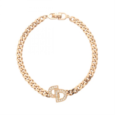 Christian Dior CD logo Bracelet Gold Plated Rhinestone Clear Used Women