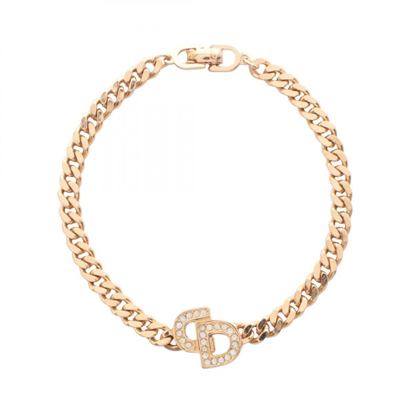 Christian Dior CD logo Bracelet Gold Plated Rhinestone Clear Used Women