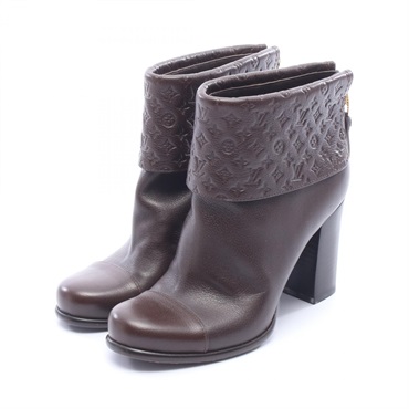 LOUIS VUITTON Monogram Ankle Short Heel Boots #36 leather Brown Used Women LV