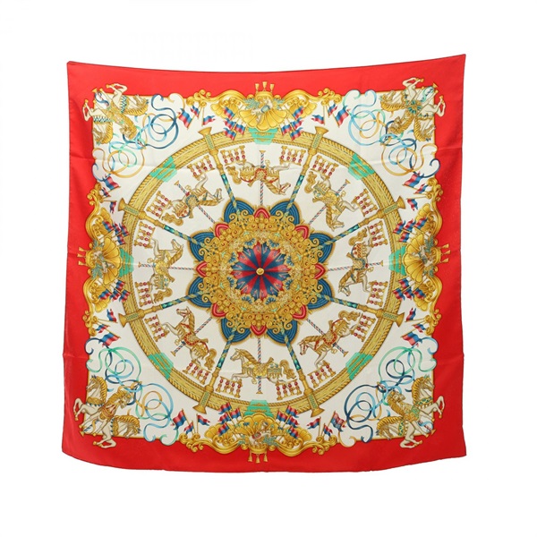 HERMES Carre90 LUNA PARK Scarf Silk Red White Multicolor Yellow Used Women