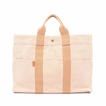 HERMES New Fourre-tout MM Tote hand Bag Toile H canvas Orange Brown Used SHW