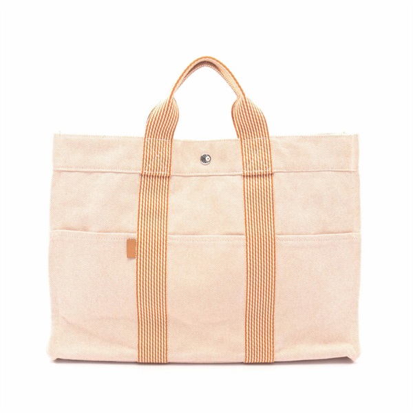 HERMES New Fourre-tout MM Tote hand Bag Toile H canvas Orange Brown Used SHW