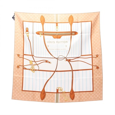 LOUIS VUITTON Carre 90 My Neverfull Scarf Stole Wrap silk Khaki Beige Used LV