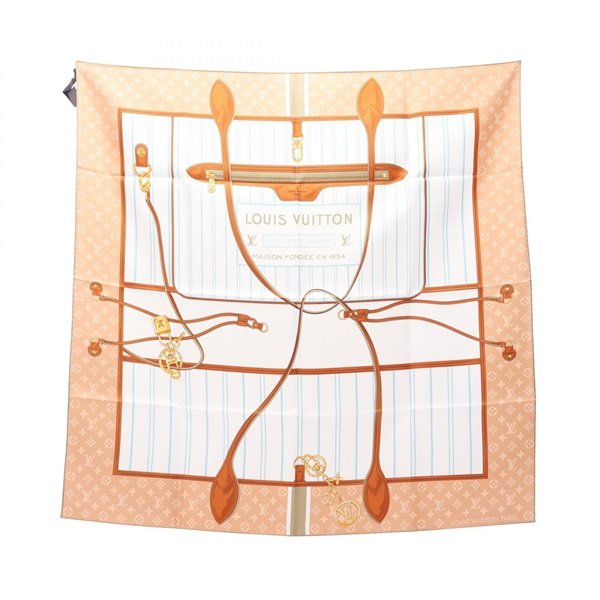 LOUIS VUITTON Carre 90 My Neverfull Scarf Stole Wrap silk Khaki Beige Used LV