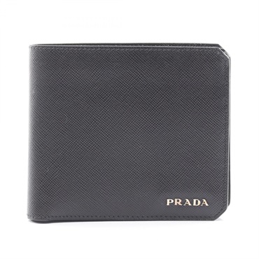 PRADA SAFFIANO CORNER Bi-fold wallet 2M0738 Saffiano leather Black Used unisex