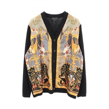 GUCCI V-neck switching cardigan wool silk Black Multicolor Used Women size M
