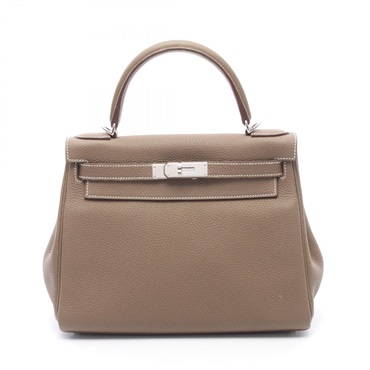 HERMES Kelly 28 inside Stitched Handbag P Togo leather Etoupe Grey Used SHW