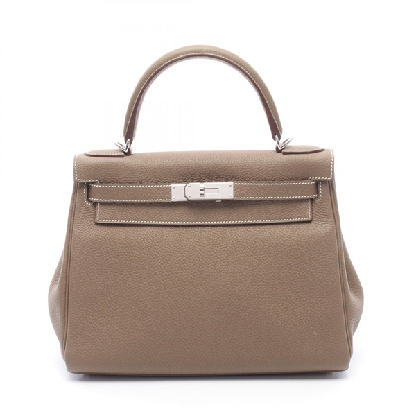 HERMES Kelly 28 inside Stitched Handbag P Togo leather Etoupe Grey Used SHW