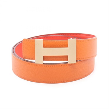 HERMES Constance H Reversible Belt #85 Epsom Swift leather Orange Red GHW Used R