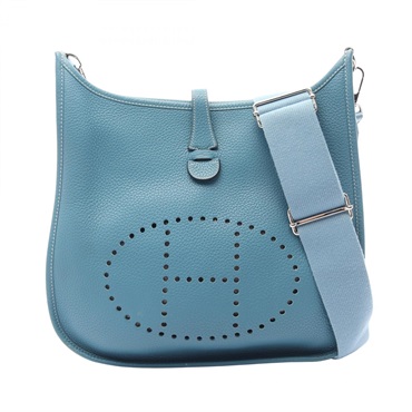 HERMES Evelyne III PM Shoulder Crossbody Bag leather Blue Jean SHW Used Women M