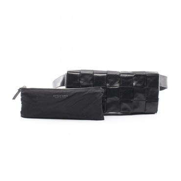 BOTTEGA VENETA Cassette Maxi Intrecciato Waist bag leather Black Used unisex
