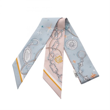 HERMES Twilly C'est La Fete Ribbon Scarf Silk Blue Pink Used Women