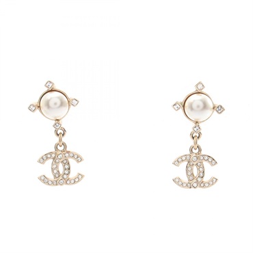 CHANEL COCO Mark Swing Pierced earrings GP Rhinestone Artificial pearl Women CC