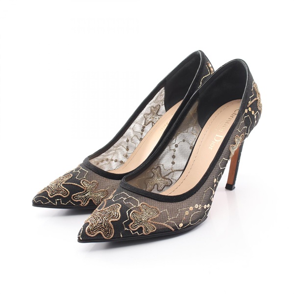 Christian Dior lace embroidery Pumps heel mesh Black Used Women size 37