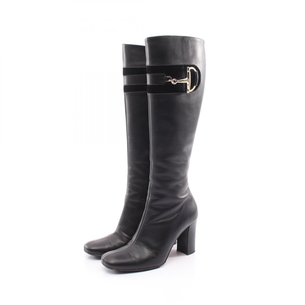 GUCCI Horsebit Long boots shoes #36.5 heels 217204 leather Black Used Women