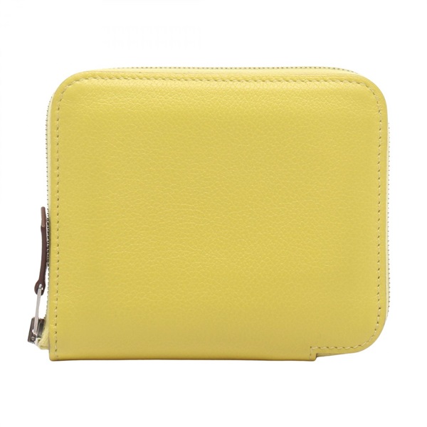 HERMES Azap compact SilkIn around zip wallet purse W Evercolor Lime Used SHW