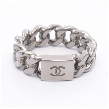 CHANEL COCO Mark Chain Ring Stainless Steel SHW Used women US size 6.75 CC