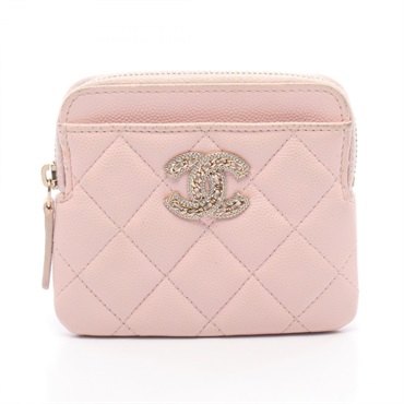 CHANEL Zip Matelasse coin purse AP2741 Calfskin Pink Used Women CC Logo